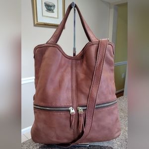 FOSSIL Erin Fold-over Tan Brown Leather Tote Shoulder Handbag EUC, Retai…